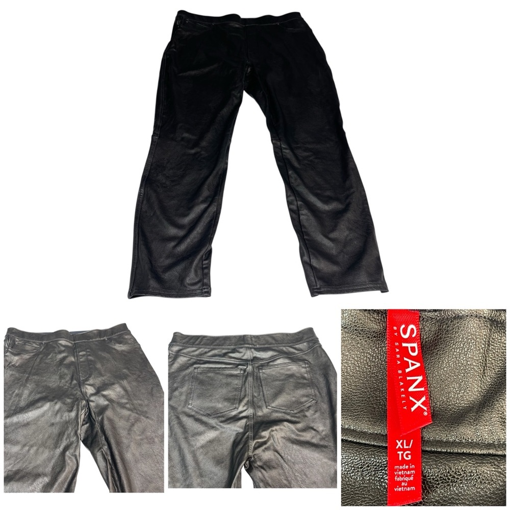 Spanx High Rise  Faux Leather Black Pants Leggings Size XL Faux Pockets Women